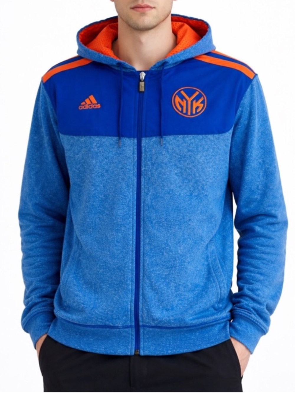 ADIDAS New York Knicks Full Zip Hoodie Jacket XL NBA Finals Blue Orange - Picture 2 of 16